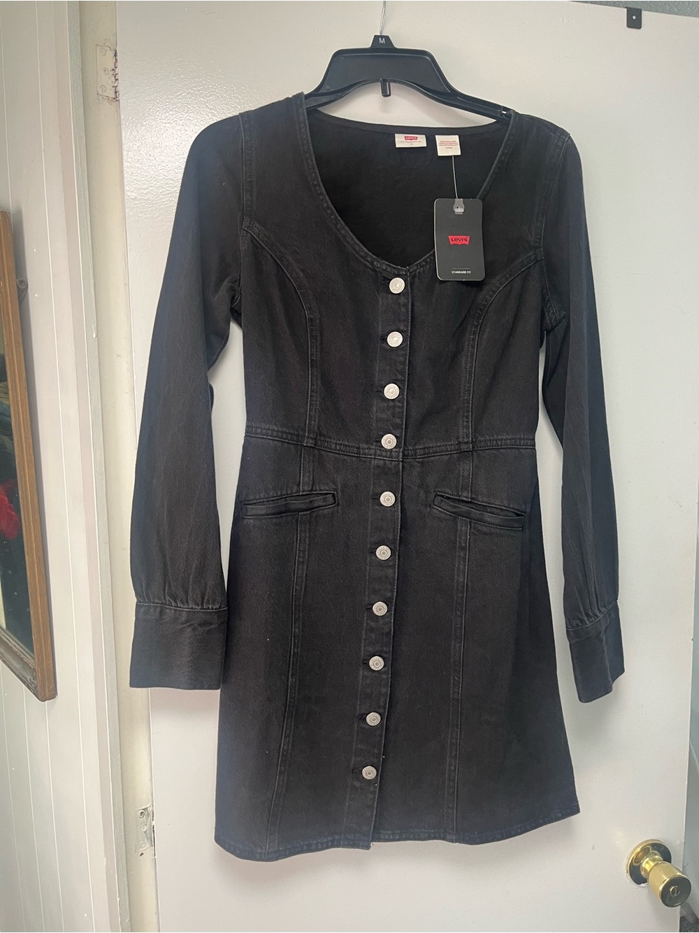 Levi's Black Long-Sleeve Button-Front Denim Dress